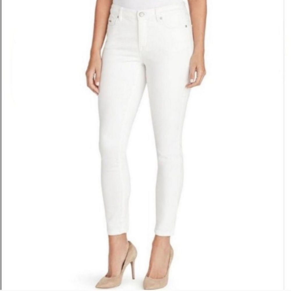 - Nine West Gramercy skinny ankle raw hem 5 pocket white jeans